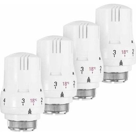 Lot de 4 Têtes Thermostatiques de Radiateur M30 x 1.5, Robinet et Vanne Thermostatique pour Radiateur de Chauffage (1/5)