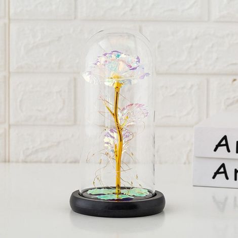 Rose Artificielle En Verre - Dôme En Verre Avec Lumières LED - Décoration Intérieure - Cadeau Pour Femme - 1 Pièce (1/5)