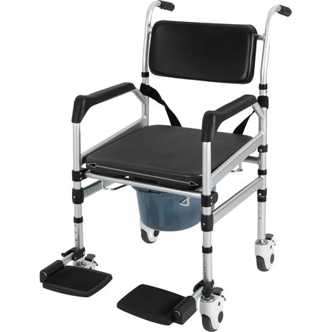 Sillas de ducha con ruedas, cesta de baño plegable, altura regulable, color negro. (1/2)