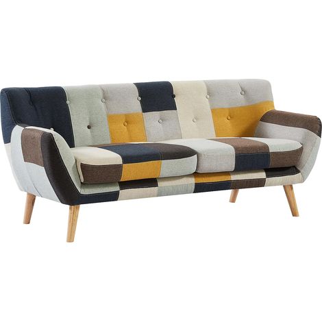 Vente-Unique – Canapé droit 3 places en tissu patchwork – Dimensions 188x81x80.5cm – Garnissage mousse polyuréthane – Pour salon scandinave (1/5)