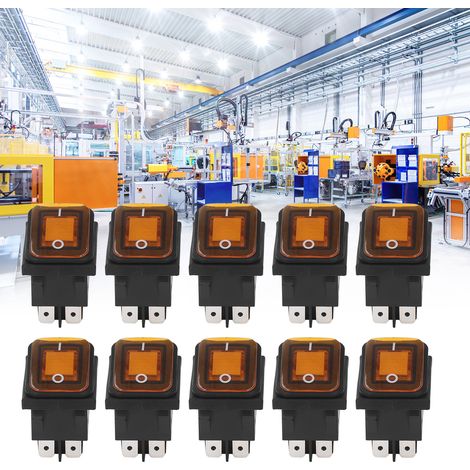 Packung mit 10 Zwei-Positionen-Kippschaltern, 30 A, 125/250 V Wechselstrom. Geeignet für Modifikationen an Kraftfahrzeugen, Schiffen, Messgeräten und Haushaltsgeräten. Orange. (1/5)