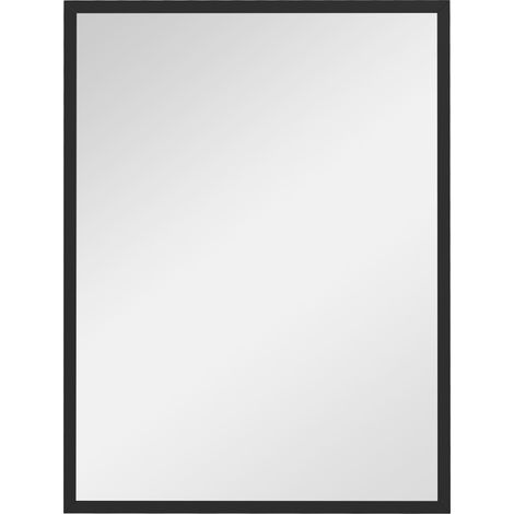 Rechteckiger Wandspiegel 80 x 60 cm, mit Gesims aus schwarzem Holz, ideal für Badezimmer, Soggiorno oder Camera da Letto.