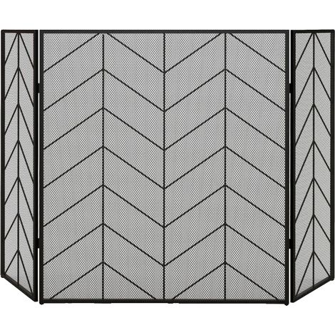 Grille de cheminée, construction en acier, dimensions 135 cm x 85 cm, design à 3 panneaux, design pliable, protection contre les étincelles (1/5)