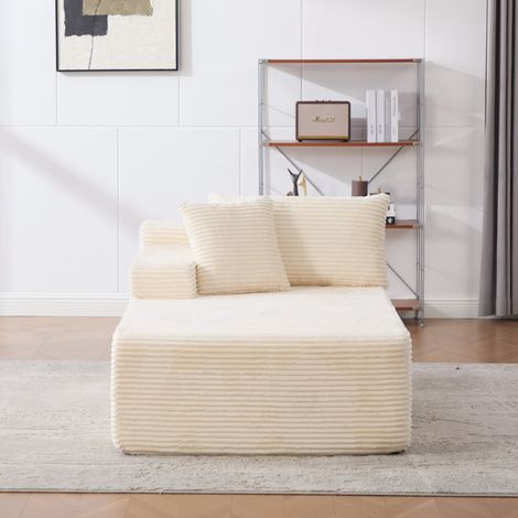 Canapé modulable en tissu chenille beige, rembourrage mousse 30D haute densité, déhoussable et antidérapant. Bloc déplaçable, parfait pour salon ou pièce de vie, lot modulable. (1/5)