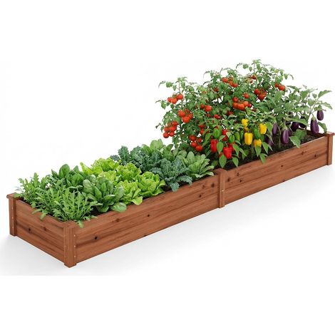 COSTWAY Fioriera da Esterno in Legno, Orto Rialzato da Esterno per Ortaggi, Fiori, Piante Aromatiche e Frutta, Aiuola per Cortile, Giardino e Prato, 240 x 60 x 25 cm (Marrone) (1/5)
