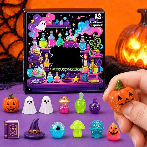 Halloween-Adventskalender 2026, 13-teiliges Set mit Anti-Stress-Figuren aus glänzendem TPR (1/5)