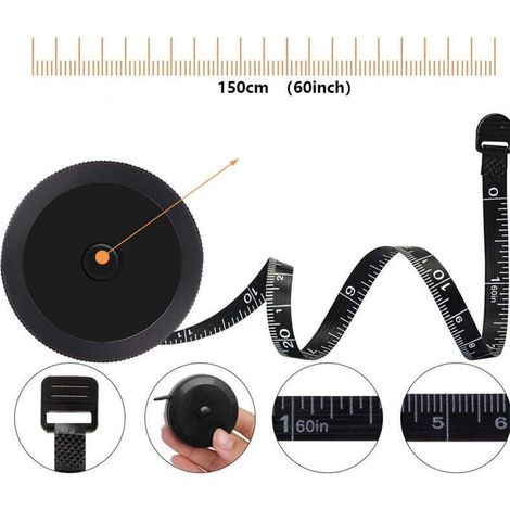 Mètre ruban souple en polyester noir double-face, 1 mètre – idéal pour mesures corporelles, couture, tricot et suivi de perte de poids (1/3)