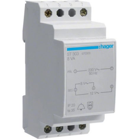 HAGER ST303 - TRANSFORMADOR 8VA 230/8-12V