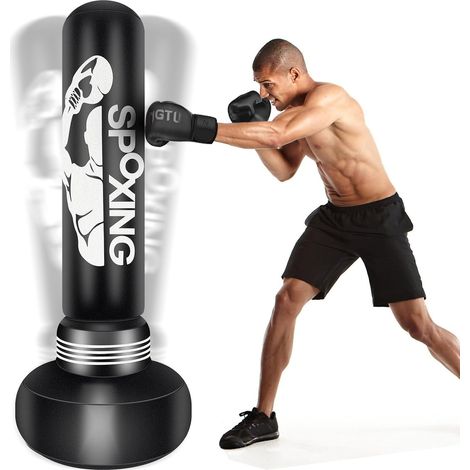 175cm Sac de Boxe Gonflable, Stand Alone Boxing Bag avec Support pour Hommes MMA Muay Thai Fitness Training - idéal Stand up Gonflable Taekwondo Bag (1/5)