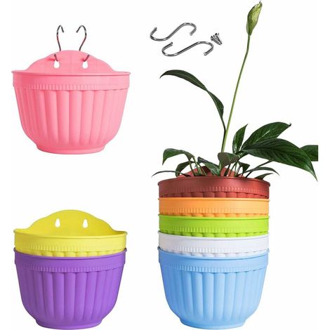 8 Pcs Coloré Résine Tenture Murale Jardinière Pot Vertical Jardin Vivant Mur Montage Fenêtre Accrocher Intérieur Extérieur Plante pour Cuisine Herbe Balcon Garde-Corps Étagère Clôture Treillis, (1/5)