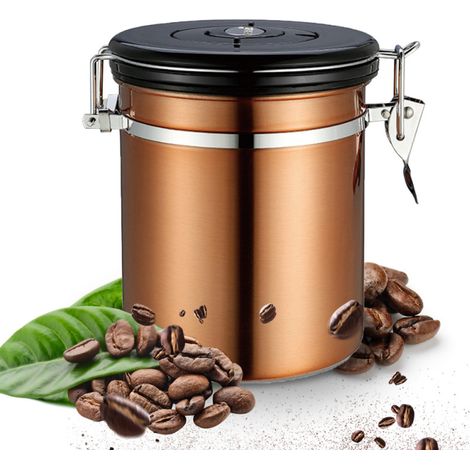 Bote hermético de acero inoxidable para granos de café, recipiente para almacenar alimentos de 1,8 L con válvula de ventilación para café, té, azúcar y harina. (1/5)