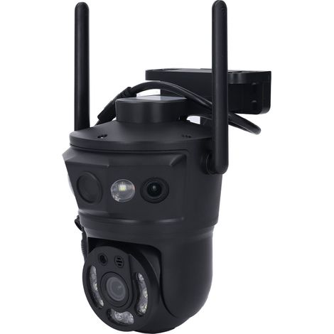 Caméra de sécurité extérieure à trois objectifs WiFi panoramique et inclinaison avec détection de mouvement IA, audio bidirectionnel, étanche IP66, prise UE. (1/5)