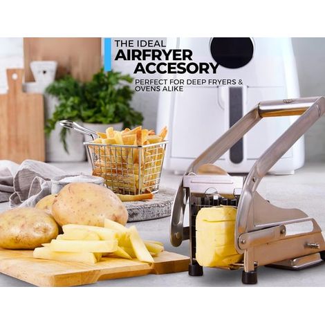 Taglia patatine fritte - taglia strisce - taglia patate con doppia lama - taglia strisce - taglia patatine fritte con blocco a ventosa antiscivolo - pressa per patatine fritte in acciaio inox - pressa (1/4)
