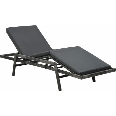 Chaise longue avec coussin Résine tressée Gris 2 (1/5)