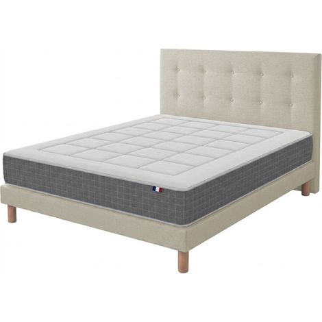Ensemble matelas ressorts 7 zones H28 cm sommier et tete de lit capitonnee beige 160 x 200 cm (1/5)