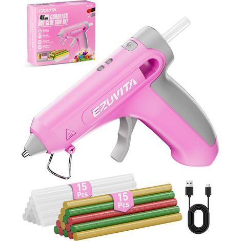 Pistolet à Colle Chaude sans Fil Rose 4V, 30 Bâtons de Bolle Multicolores, Pistolet à Colle Electrique-Arrêt Automatique, Chargement USB-C, Chauffage Rapide pour Bricolage, Décoration (1/5)