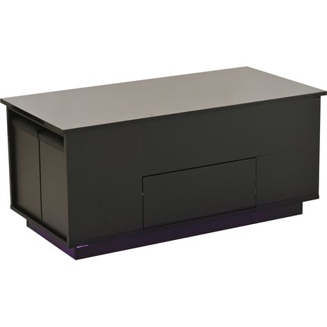 ELVMI Tavolino da salotto alzabile con 2 Cassetti, vano nascosto, LED e 2 Sgabelli, per soggiorno, 100 × 50 × 45 cm (1/4)