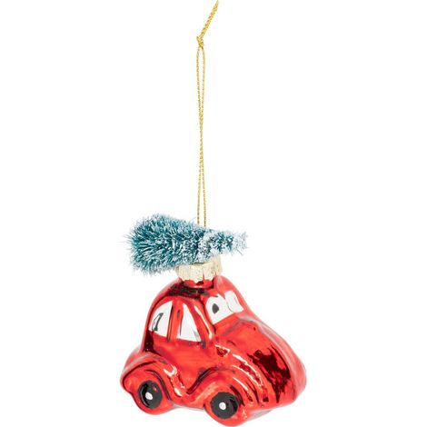 Soggetto auto e abete h.7cm vetro rosso e verde - Feeric lights & christmas