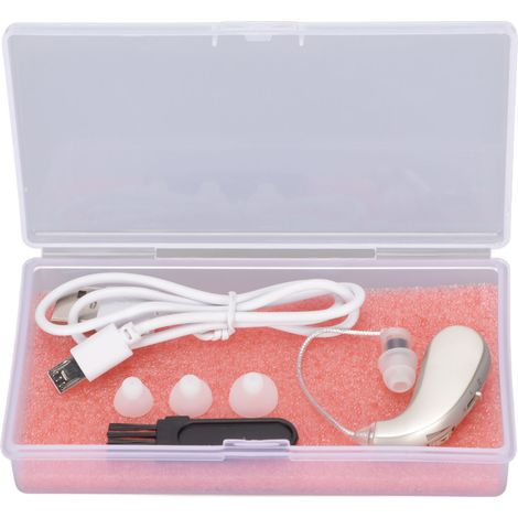 Amplificateur auditif portable rechargeable avec volume réglable pour personnes âgées - Version améliorée argentée (1/5)