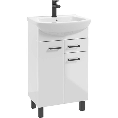 Waschtischunterschrank – 50 cm – Hochglanzweiß – Freistehend – Badezimmermöbel