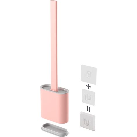 Loo Brush Toilet Brush Set, Compact Household Toilet Cleaning Tool, TPR Bristles Deep Cleaning Will not Harm the Toilet Surface (long Handle)With Base ( Color : Pink  ) (1/5)