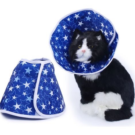 Collier de protection anti-morsure imperméable en nylon à motif étoiles pour chat, anneau Elizabeth pour la cicatrisation des plaies du cou (L) (1/5)