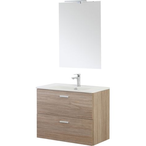 MOBILE BAGNO SOSPESO CON LAVABO E SPECCHIO 2 CASSETTI L:80cm ROVERE LINEA GRETA (1/2)