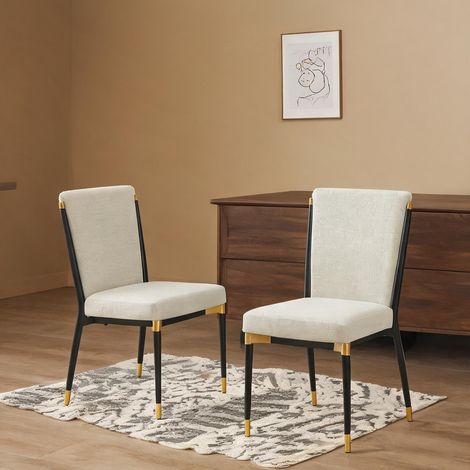 Lot de 2 chaises de salle à manger scandinaves tissu beige (1/5)