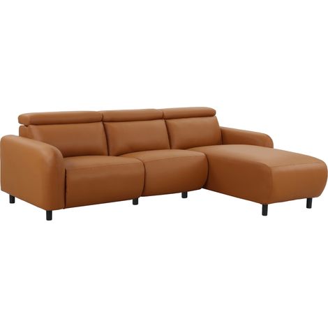 Skaane-Canapé 3 places avec chaise droite fonction électrique en PU cognac (1/5)