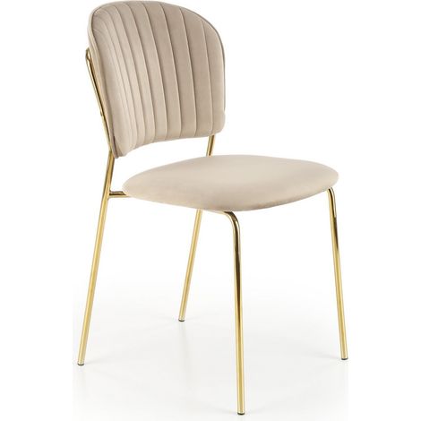 Chaise design en velours beige avec fine structure en métal doré Rest (1/5)