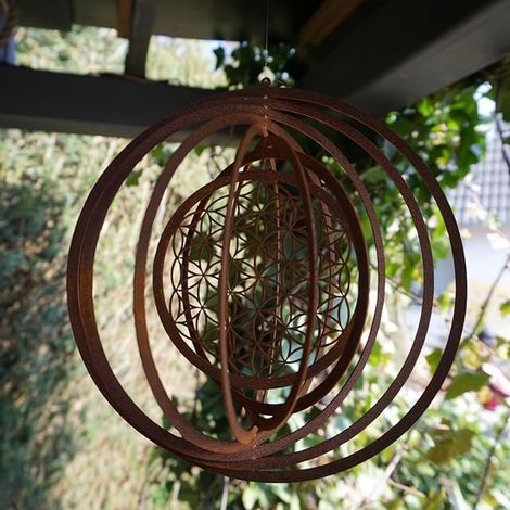 Campana de viento plegable de metal 3D - Decoración colgante para exteriores - Color óxido vintage - Decoración redonda para jardín