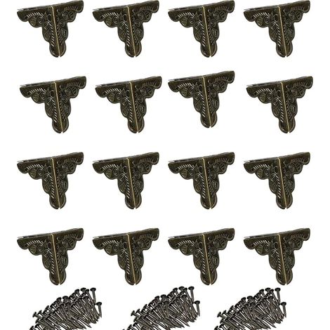 Coin Protecteur Metal 80Pcs 25MM Coin de Protection D'angle Metal Coffre en Bois Coin Décoratif Métal Bronze Vintage, avec Vis, pour Meubles Bordure de Boîte en Bois, Triangle Coin Protecteur (1/5)