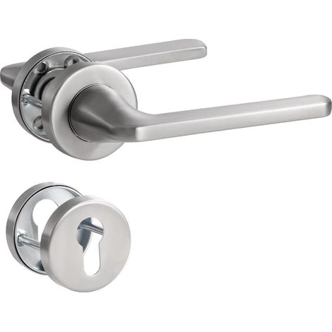 Poignée de Porte Noire, Garniture de Prothèse en Acier Inoxydable Brossé Mat, Poignée pour Porte et Porte, Forme en L, Rosace Ronde, PZ - Cylindre de Profil (1/5)