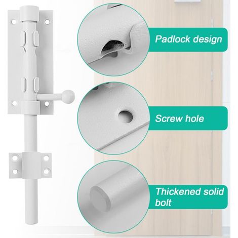 8 Pouces Verrou Porte Interieure Loquet Porte, Blanc Verrou Porte Exterieur Targette de Porte Exterieur, Acier Inoxydable Verrou Porte Coulissante, pour Portes IntéRieures Salle de Bain (1/3)