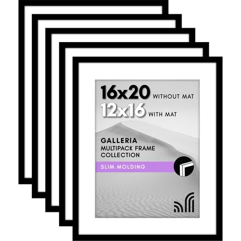 Lot de 5 cadres photo de 30,5 x 40,6 cm avec passe-partout ou cadre de 40,6 x 50,8 cm sans passe-partout - cadre photo mural avec vitre en plexiglas poli - noir (1/5)