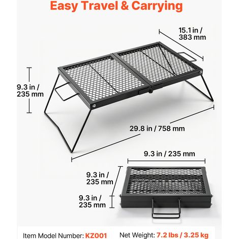 Grille Pliante 61 cm Gril de Feu de Camp Portable en Acier Résistant, Matériel de Barbecue pour Feu de Bois BBQ Camping en Plein Ai… (1/5)