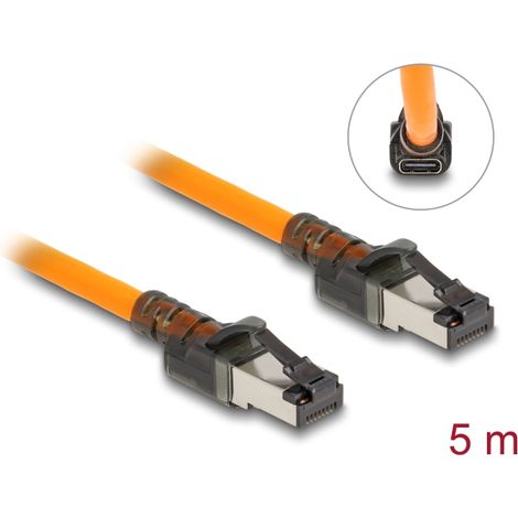 Delock Cable de red RJ45 con función de buscador de puerto USB Type-C⢠Self Tracing Cat.6A S/FTP 5 m naranja