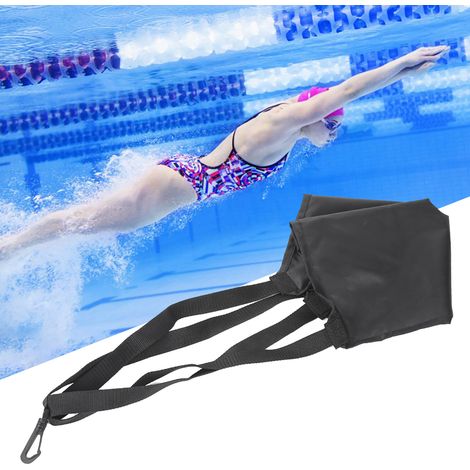 Schwimmtrainingsgürtel mit Widerstandsfunktion und Netztasche – Schwarz
