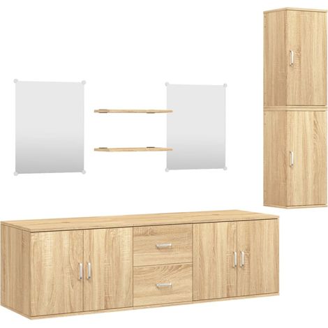Maison Exclusive - 7-tlg. Badmöbel-Set Eichen-Optik Holzwerkstoff