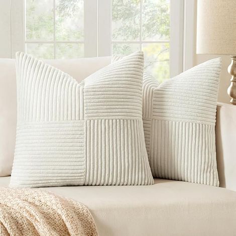 Housse Coussin Côtelé 40x40cm Blanc Housse de Coussin Coussin de Canapé Coussin de Canapé (1/4)