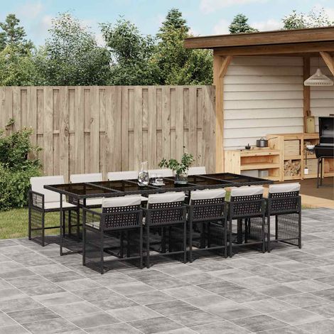 11-tlg. Garten-Essgruppe mit Kissen Schwarz Poly Rattan (1/5)