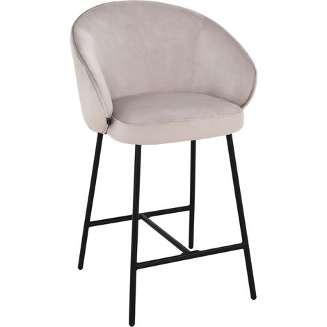 Tabouret de bar Otilo en velours beige, 65 cm (1/5)