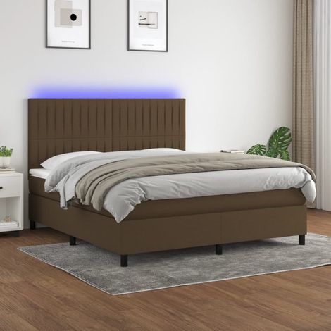 Sommier tapissier matelas et LED Lit adulte Contemporain Marron foncé 160x200 cm Tissu 49755 (1/5)