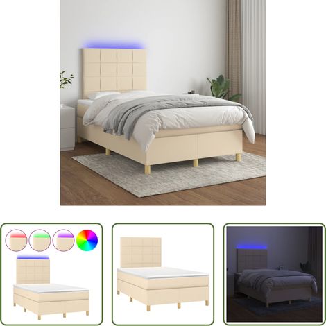 vidaXL LED-Streifen - Boxspringbett mit Matratze & LED Creme 120x200 cm Stoff (1/5)