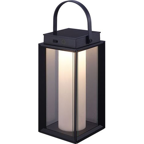 Kayla da tavolo con caricatore e cavo usb ip54 1x2w led 200lm l.16xw.16xh.47cm nero, w/panel solar (1/5)