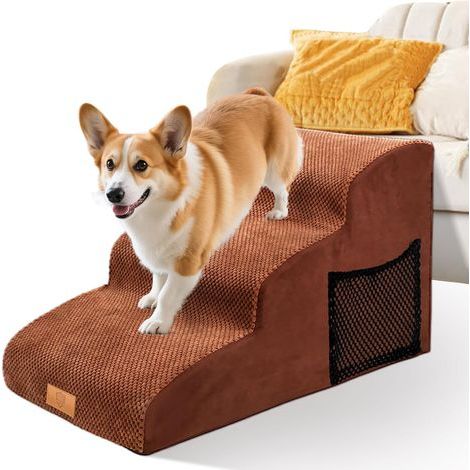 Hundetreppe mit 3 Stufen, hochdichtem Schaumstoff, rutschfest, abnehmbarer Bezug für Bett und Sofa (1/5)