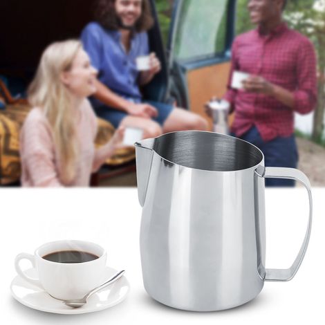 Pichet à lait en acier inoxydable de 400 ml avec mousseur à lait pour cappuccino et latte art, idéal pour la maison et le café. (1/5)