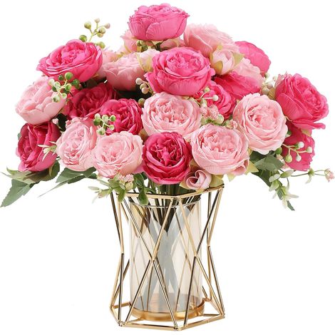 2 Bouquets Pivoines Artificielles en Soie Bouquets pour Fête de Mariage, Centre de Table, Décoration, Mélange de Rose (1/5)