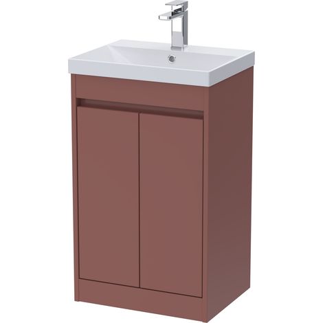 Chartley Contemporary Floor Standing 2 Door Vanity Basin Unit, Thin-Edge Basin, 500mm, Smoked Red (1/4)