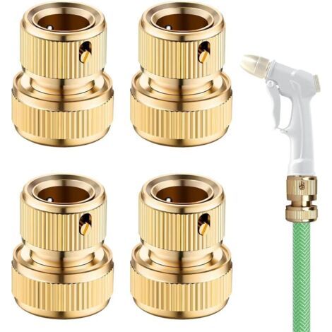 Lot de 4 raccords de tuyau en laiton de 19 mm (3/4"), raccord de robinet de jardin, adaptateur de robinet, raccord de tuyau d'arrosage, pour raccorder des outils de jardin (1/5)